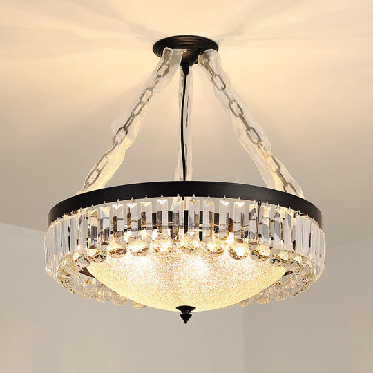 Rustic Glass Chandelier With Bowl Shape & Crystal Accents