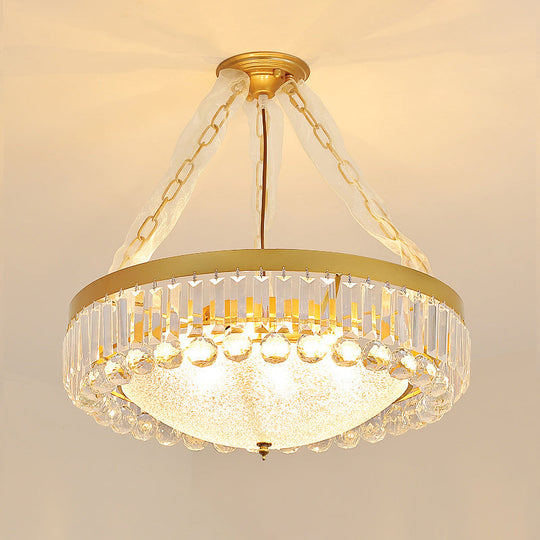 Rustic Glass Chandelier With Bowl Shape & Crystal Accents