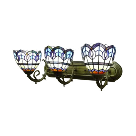 8/9 Stained Glass Bowl Wall Light - Baroque 3-Light Bathroom Sconce In Blue