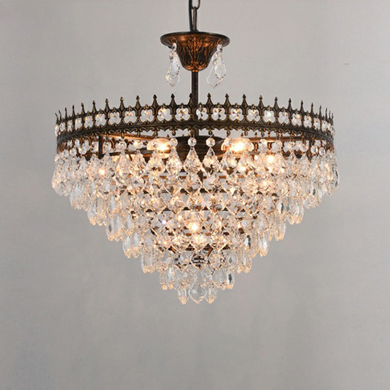 Victorian Clear Teardrop Crystal Chandelier For Living Room - Crown Shaped Hanging Lamp Rust / 19.5