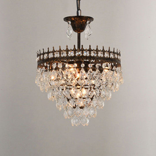 Victorian Clear Teardrop Crystal Chandelier For Living Room - Crown Shaped Hanging Lamp