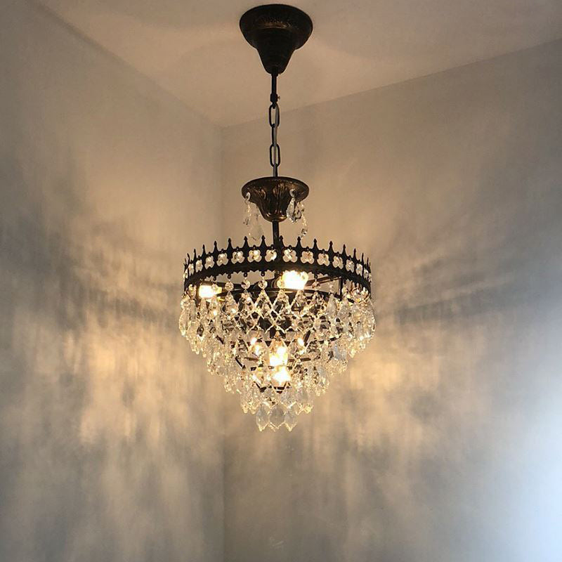 Victorian Clear Teardrop Crystal Chandelier For Living Room - Crown Shaped Hanging Lamp