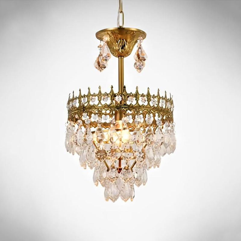 Victorian Clear Teardrop Crystal Chandelier For Living Room - Crown Shaped Hanging Lamp