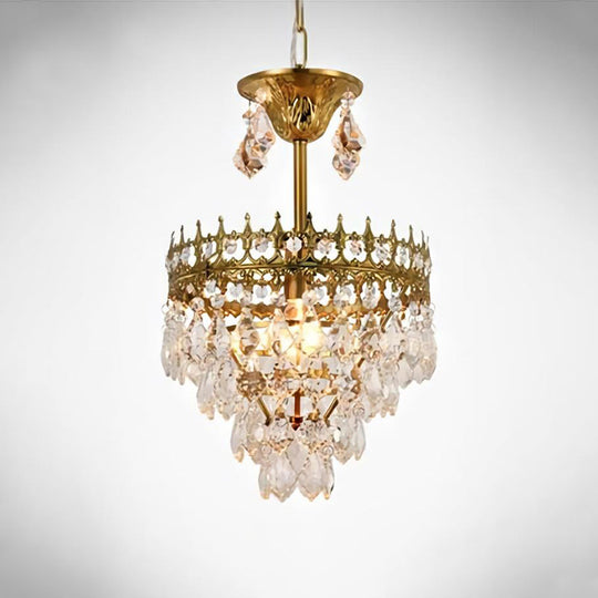 Victorian Clear Teardrop Crystal Chandelier For Living Room - Crown Shaped Hanging Lamp