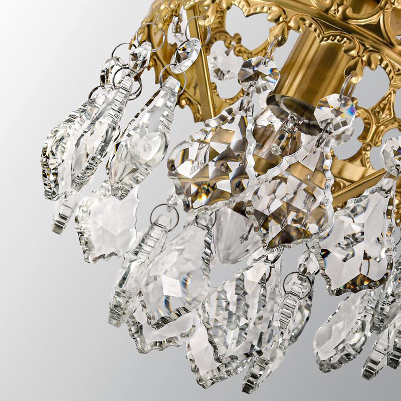 Victorian Clear Teardrop Crystal Chandelier For Living Room - Crown Shaped Hanging Lamp