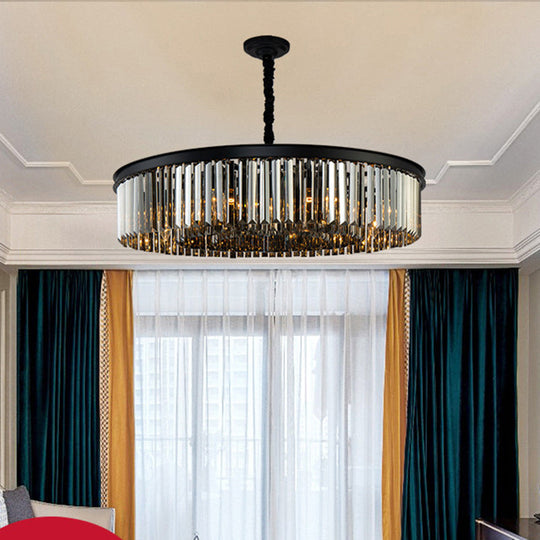 Smoke Grey Crystal Chandelier: Black Minimalist Dining Room Lighting