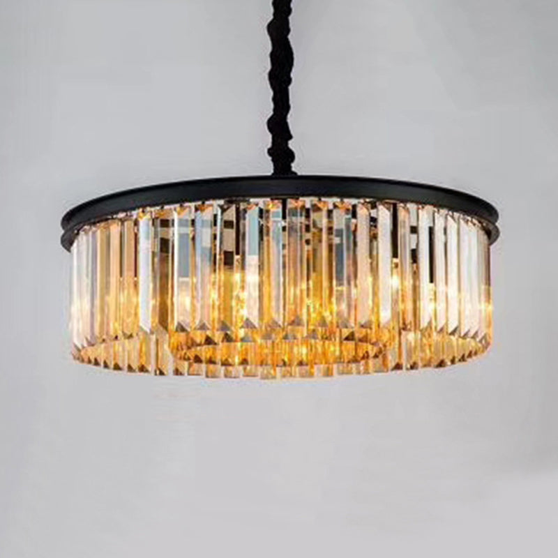 Smoke Grey Crystal Chandelier: Black Minimalist Dining Room Lighting