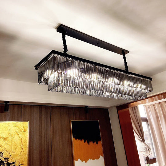 Smoke Grey Crystal Chandelier: Black Minimalist Dining Room Lighting