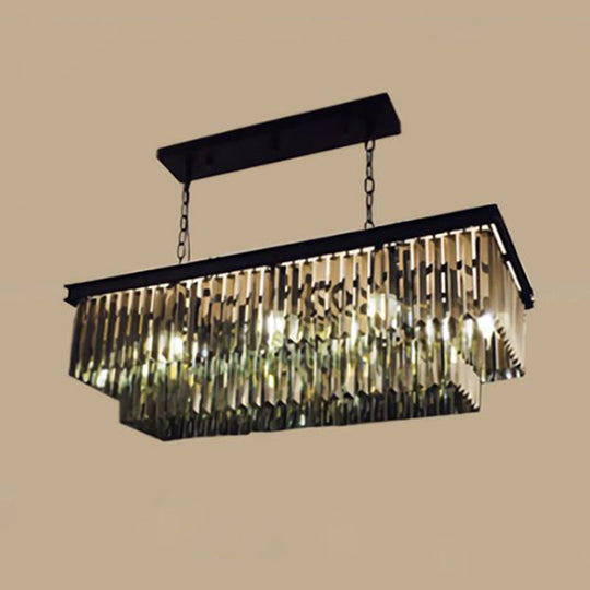 Smoke Grey Crystal Chandelier: Black Minimalist Dining Room Lighting