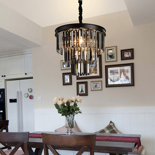 Classic Crystal Bedroom Pendant Light - Black Round Chandelier Ceiling Fixture / 18 B