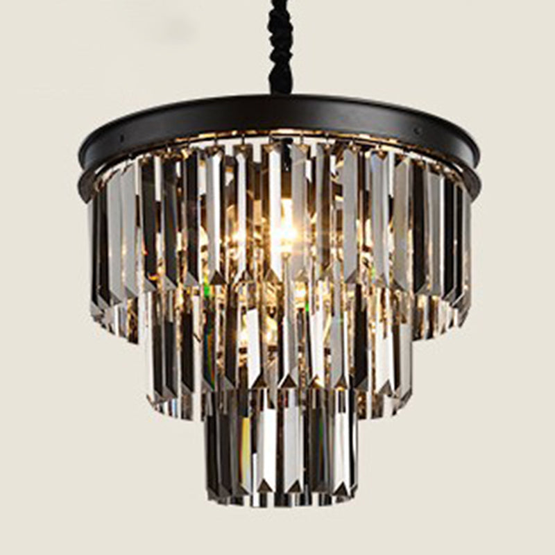 Classic Crystal Bedroom Pendant Light - Black Round Chandelier Ceiling Fixture