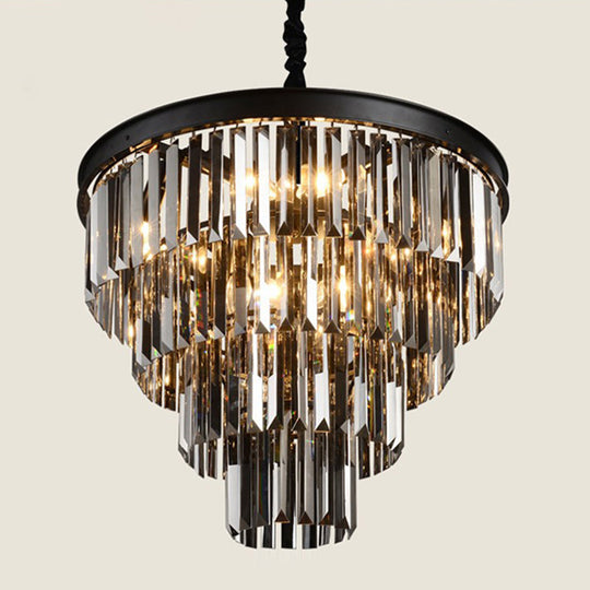 Classic Crystal Bedroom Pendant Light - Black Round Chandelier Ceiling Fixture