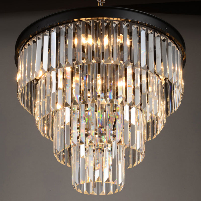 Classic Crystal Bedroom Pendant Light - Black Round Chandelier Ceiling Fixture