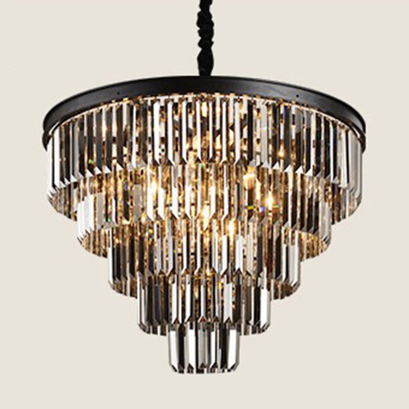 Classic Crystal Bedroom Pendant Light - Black Round Chandelier Ceiling Fixture / 31.5 B