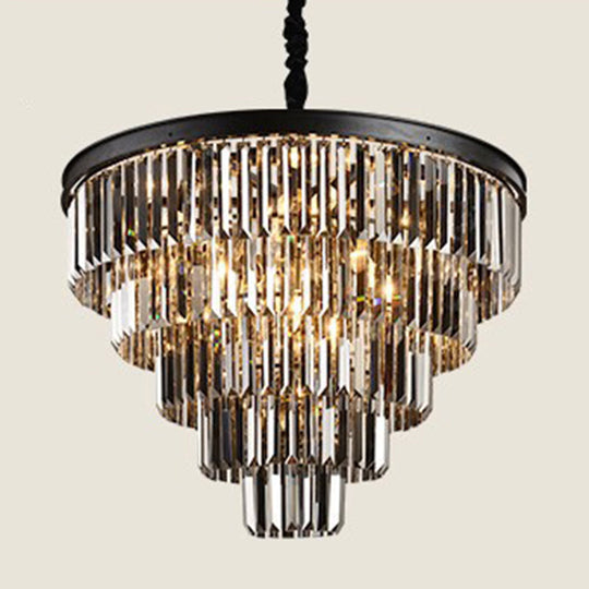 Classic Crystal Bedroom Pendant Light - Black Round Chandelier Ceiling Fixture / 31.5 B