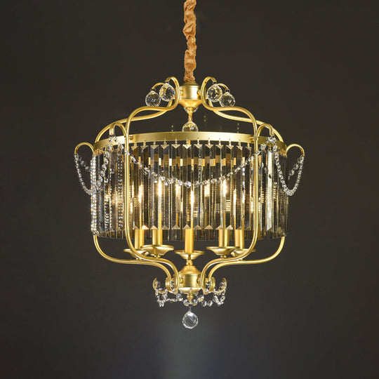 Retro Crystal Hanging Lamp: Prismatic Candle Chandelier With Scroll Frame 5 / Gold Smoke Grey