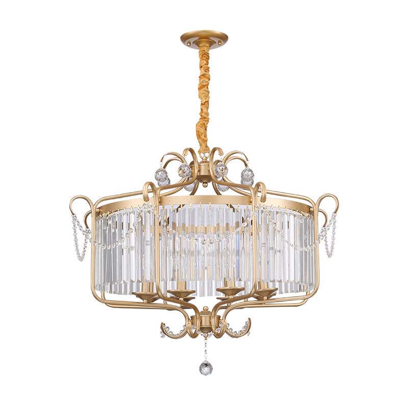 Retro Crystal Hanging Lamp: Prismatic Candle Chandelier With Scroll Frame