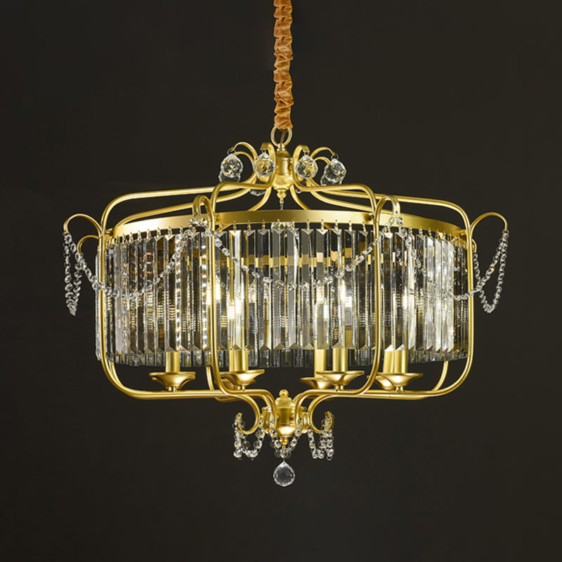 Retro Crystal Hanging Lamp: Prismatic Candle Chandelier With Scroll Frame 8 / Gold Smoke Grey