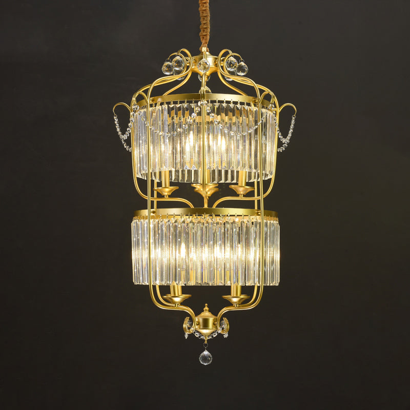 Retro Crystal Hanging Lamp: Prismatic Candle Chandelier With Scroll Frame