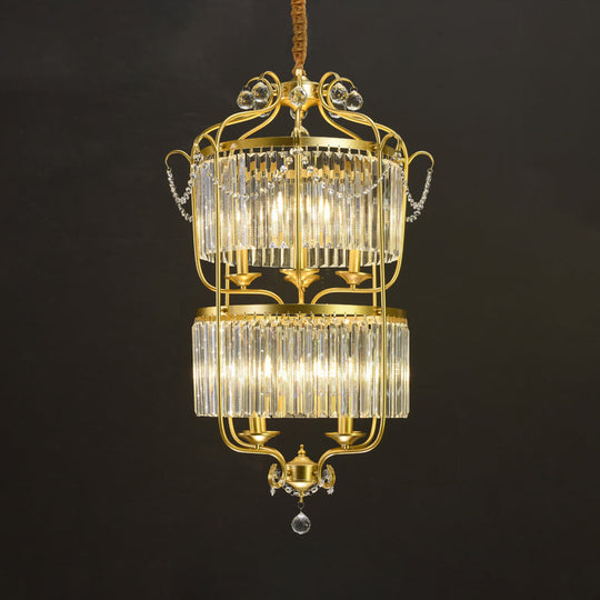 Retro Crystal Hanging Lamp: Prismatic Candle Chandelier With Scroll Frame