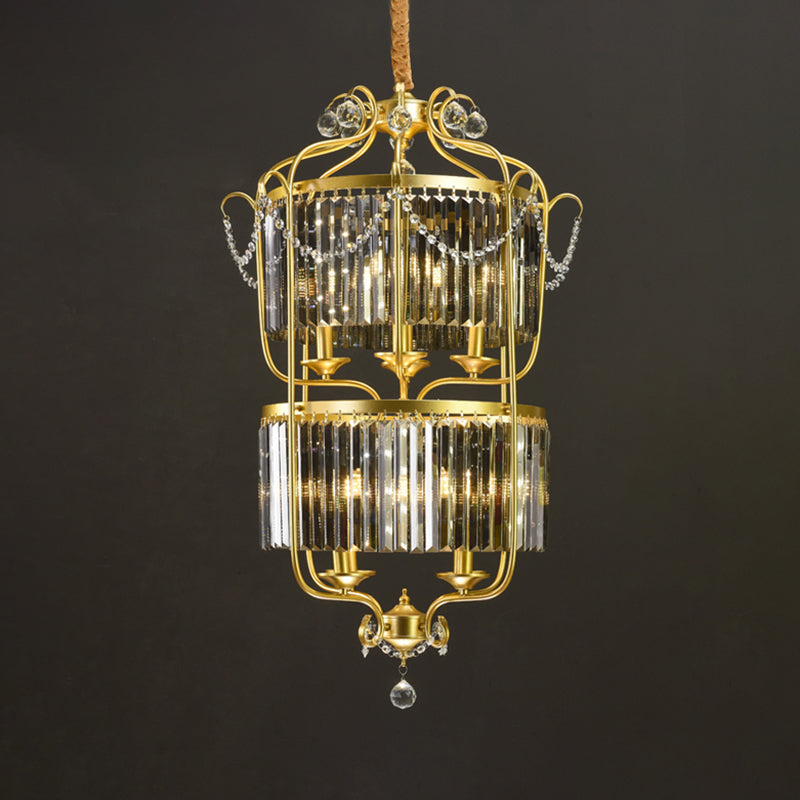 Retro Crystal Hanging Lamp: Prismatic Candle Chandelier With Scroll Frame