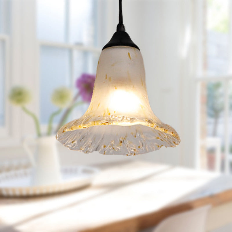 Black Hanging Ceiling Light With Flower Shade: Elegant Pendant Lighting For Classic Dining Room