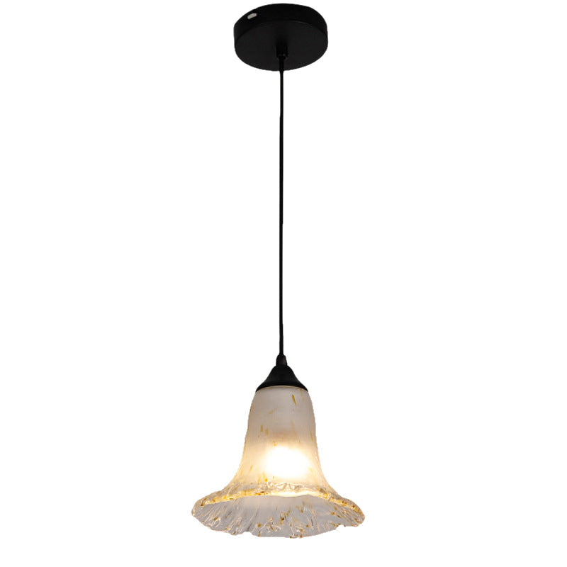 Black Hanging Ceiling Light With Flower Shade: Elegant Pendant Lighting For Classic Dining Room