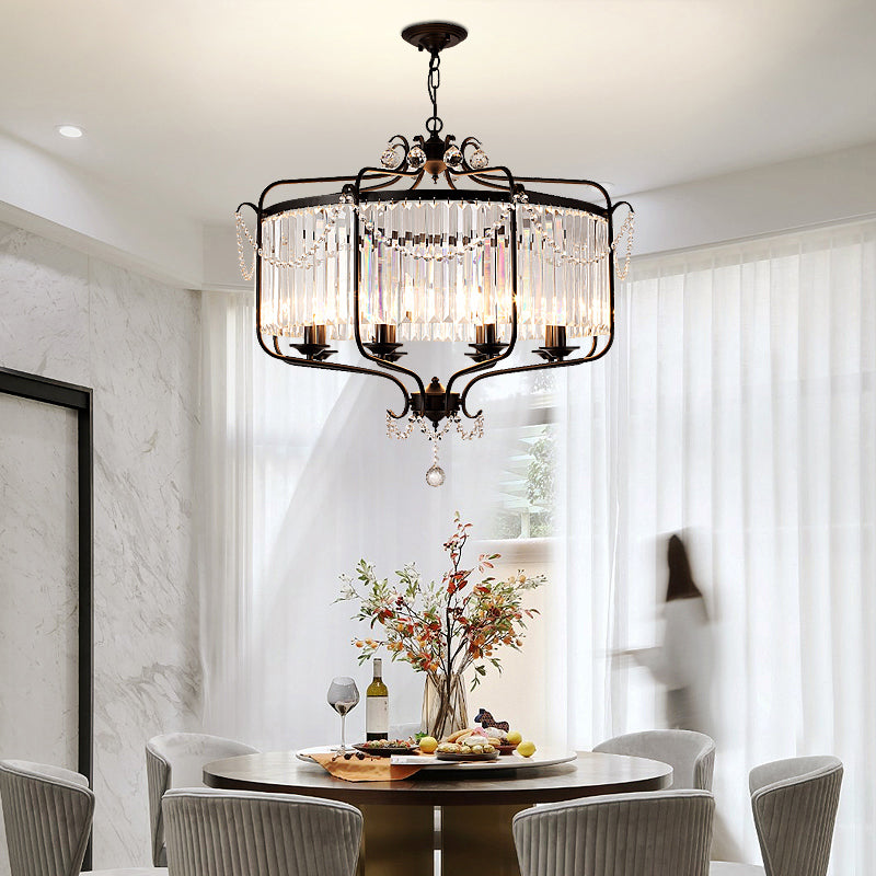 Vintage Black Round K9 Crystal Chandelier: Elegant Dining Room Hanging Light Fixture