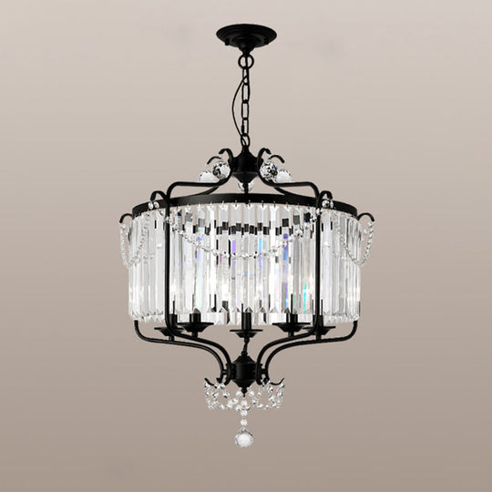 Vintage Black Round K9 Crystal Chandelier: Elegant Dining Room Hanging Light Fixture