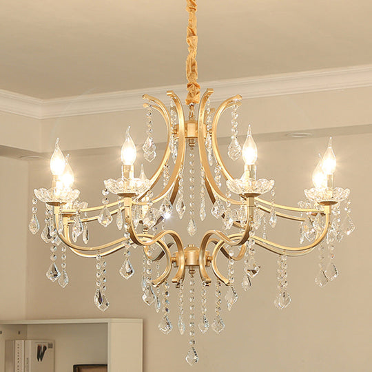 Metal Gold Plated Chandelier: Antique Style Hanging Ceiling Light With Crystal Draping 8 /