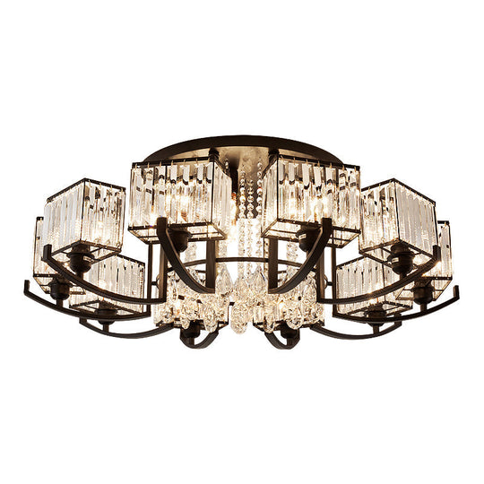 Modern K9 Crystal Semi Flush Mount Ceiling Light: Black Rectangle Fixture for Living Room