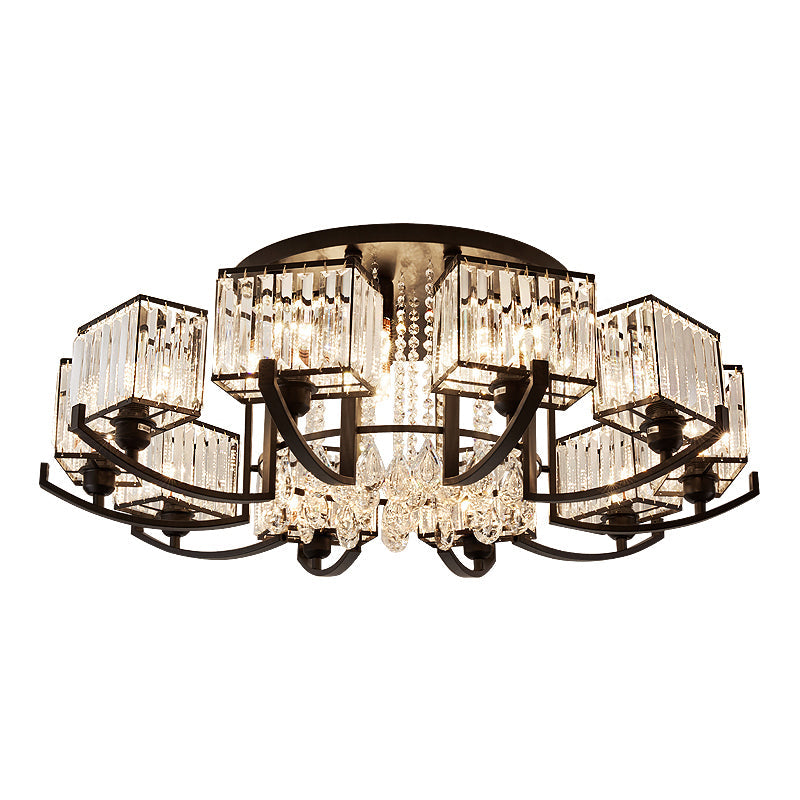 Modern K9 Crystal Semi Flush Mount Ceiling Light: Black Rectangle Fixture For Living Room