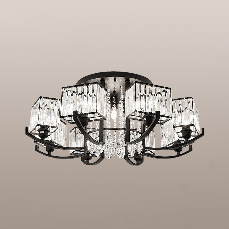 Modern K9 Crystal Semi Flush Mount Ceiling Light: Black Rectangle Fixture for Living Room