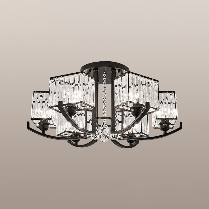 Modern K9 Crystal Semi Flush Mount Ceiling Light: Black Rectangle Fixture for Living Room