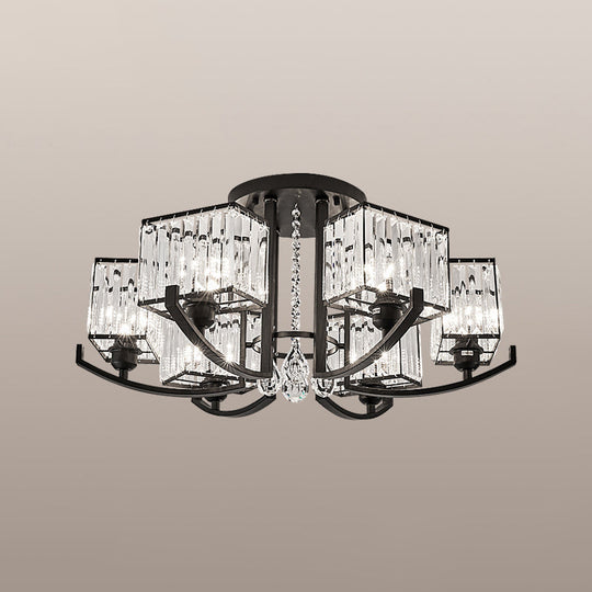 Modern K9 Crystal Semi Flush Mount Ceiling Light: Black Rectangle Fixture for Living Room