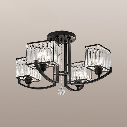 Modern K9 Crystal Semi Flush Mount Ceiling Light: Black Rectangle Fixture for Living Room