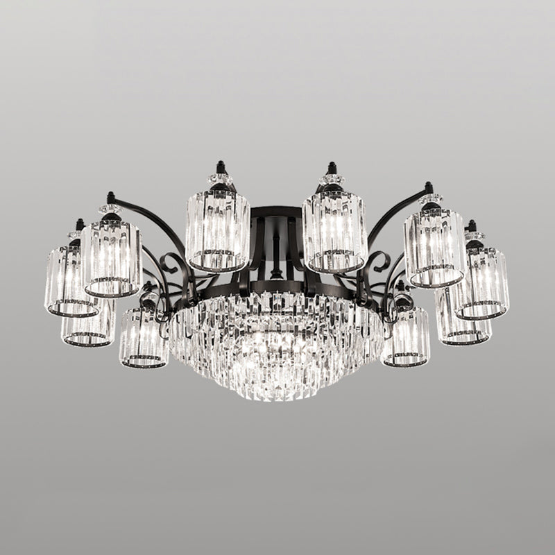 Modern Black Semi Flush Mount Crystal Ceiling Light for Dining Rooms