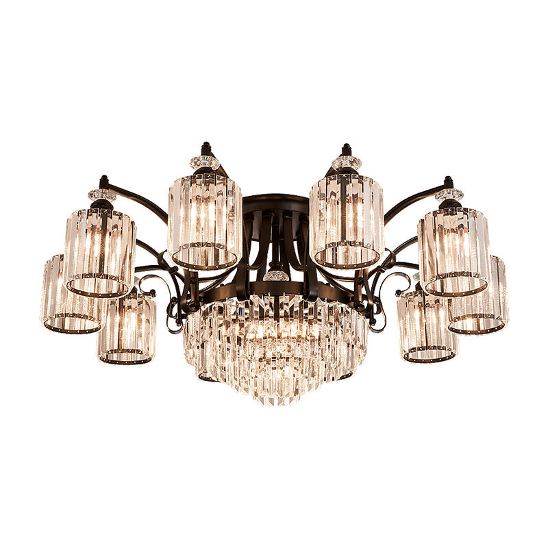 Modern Black Semi Flush Mount Crystal Ceiling Light for Dining Rooms