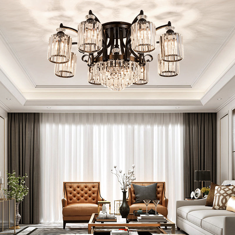 Modern Black Semi Flush Mount Crystal Ceiling Light for Dining Rooms