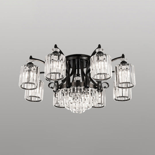 Modern Black Semi Flush Mount Crystal Ceiling Light for Dining Rooms