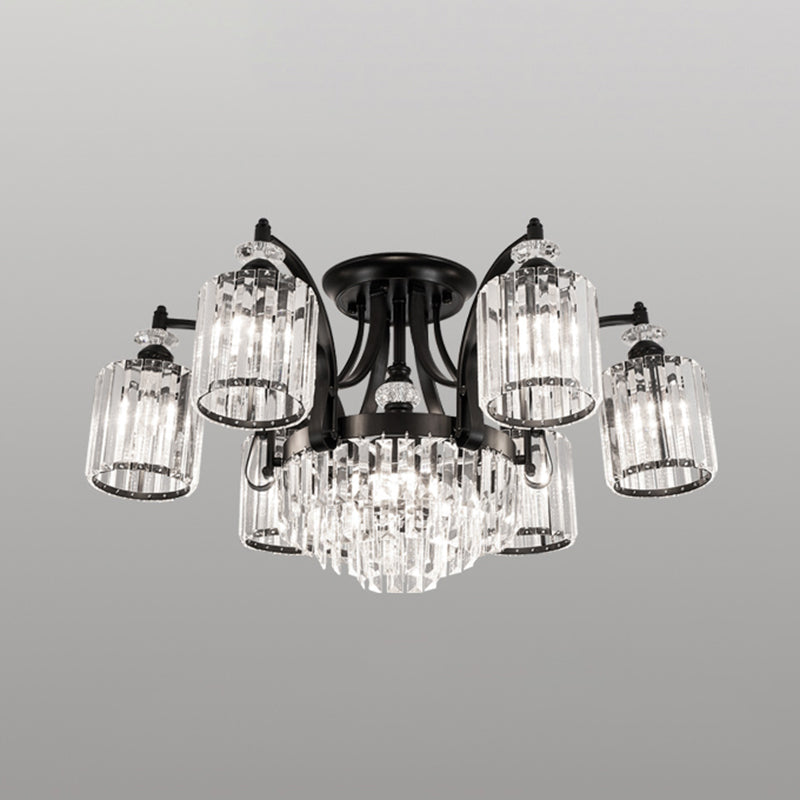 Modern Black Semi Flush Mount Crystal Ceiling Light for Dining Rooms