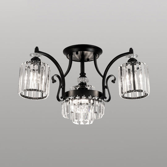 Modern Black Semi Flush Mount Crystal Ceiling Light for Dining Rooms