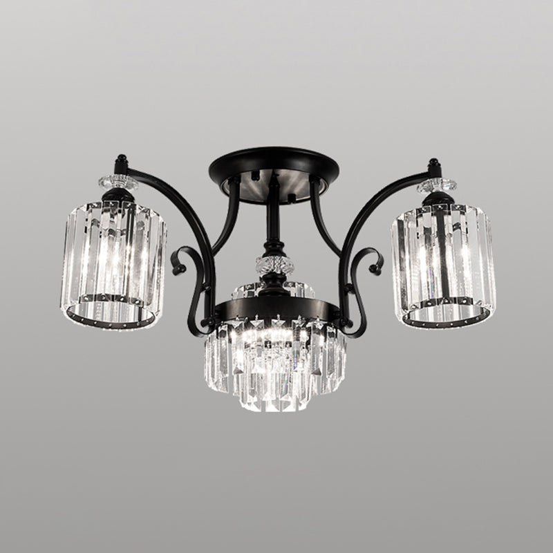 Modern Black Semi Flush Mount Crystal Ceiling Light For Dining Rooms 3 /