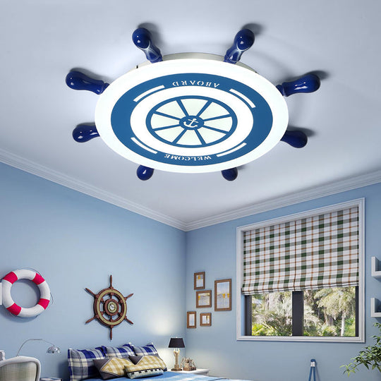 Flush Mount LED Blue Ceiling Light for Kids' Bedroom - Warm/White