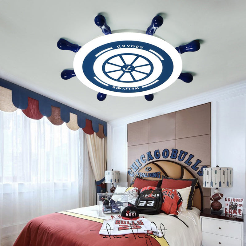 Flush Mount LED Blue Ceiling Light for Kids' Bedroom - Warm/White