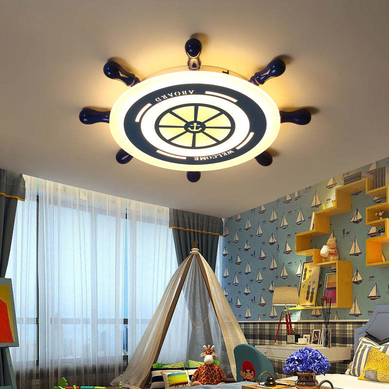 Flush Mount LED Blue Ceiling Light for Kids' Bedroom - Warm/White