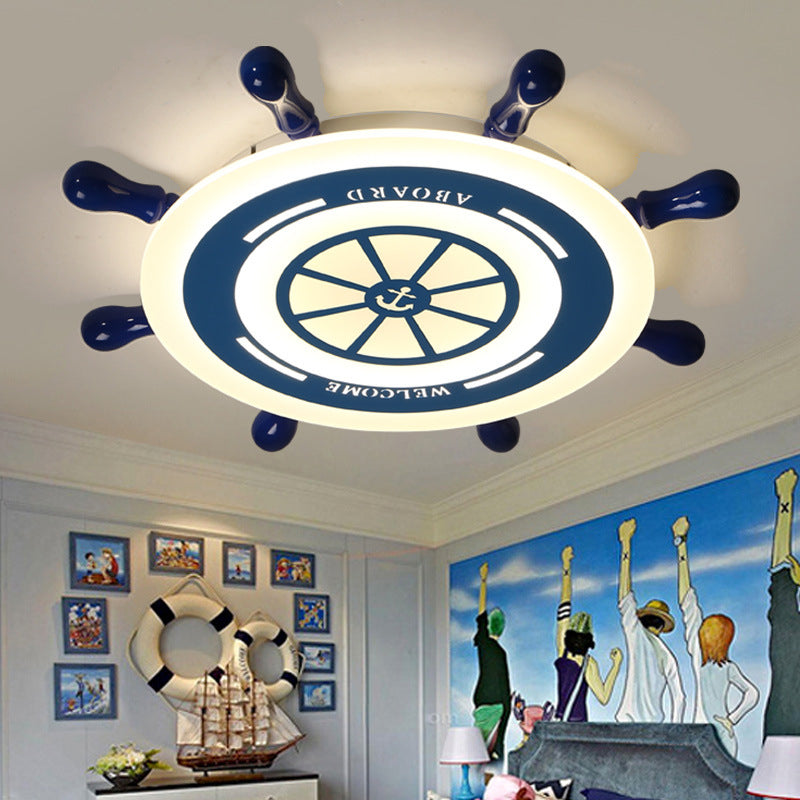 Flush Mount LED Blue Ceiling Light for Kids' Bedroom - Warm/White