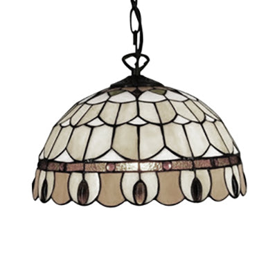 Tiffany Jeweled Pendant Lamp: Circle/Gem Pattern, Stained Glass Shade, Chain Included, Ideal for Dining Rooms