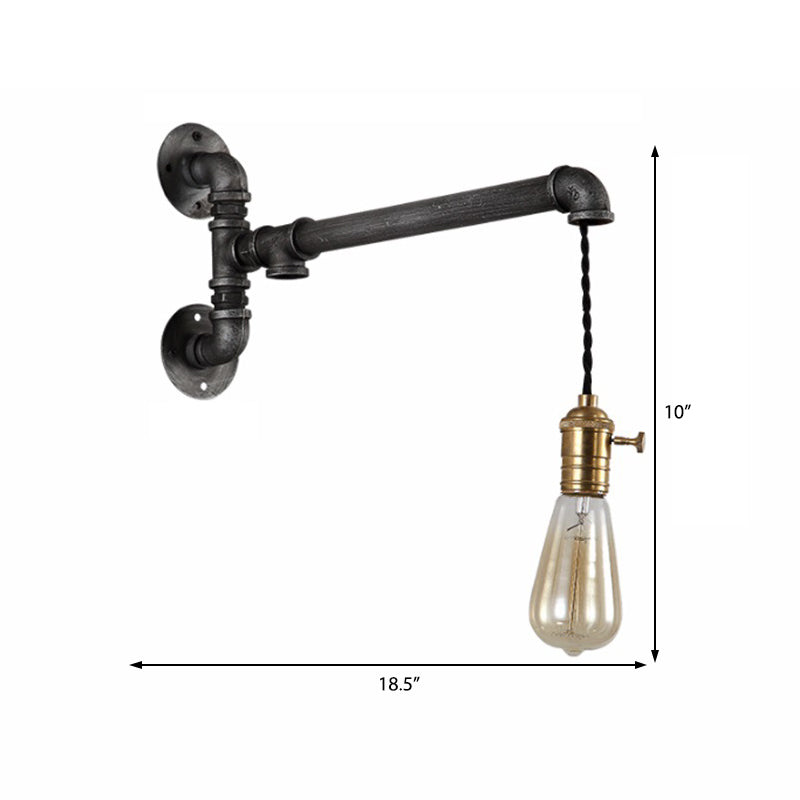 Black Metal Sconce Light With Hanging Shade - Industrial Wall Mounted Lighting For Dining Room