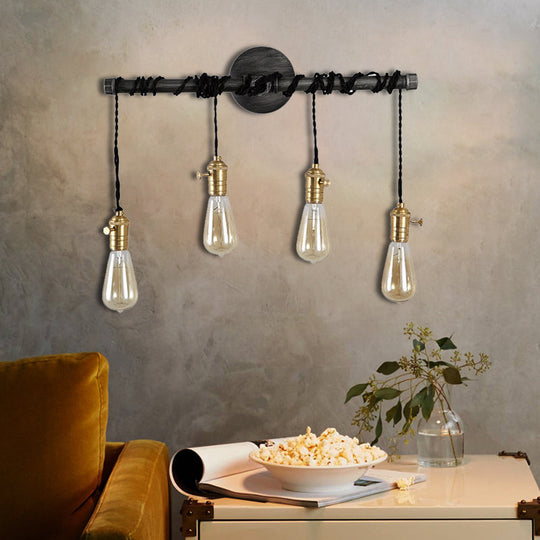 Black Metal Sconce Light With Hanging Shade - Industrial Wall Mounted Lighting For Dining Room